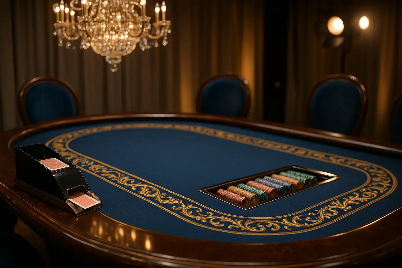 Hyperrealistic wide shot of premium live baccarat studio in the Philippines